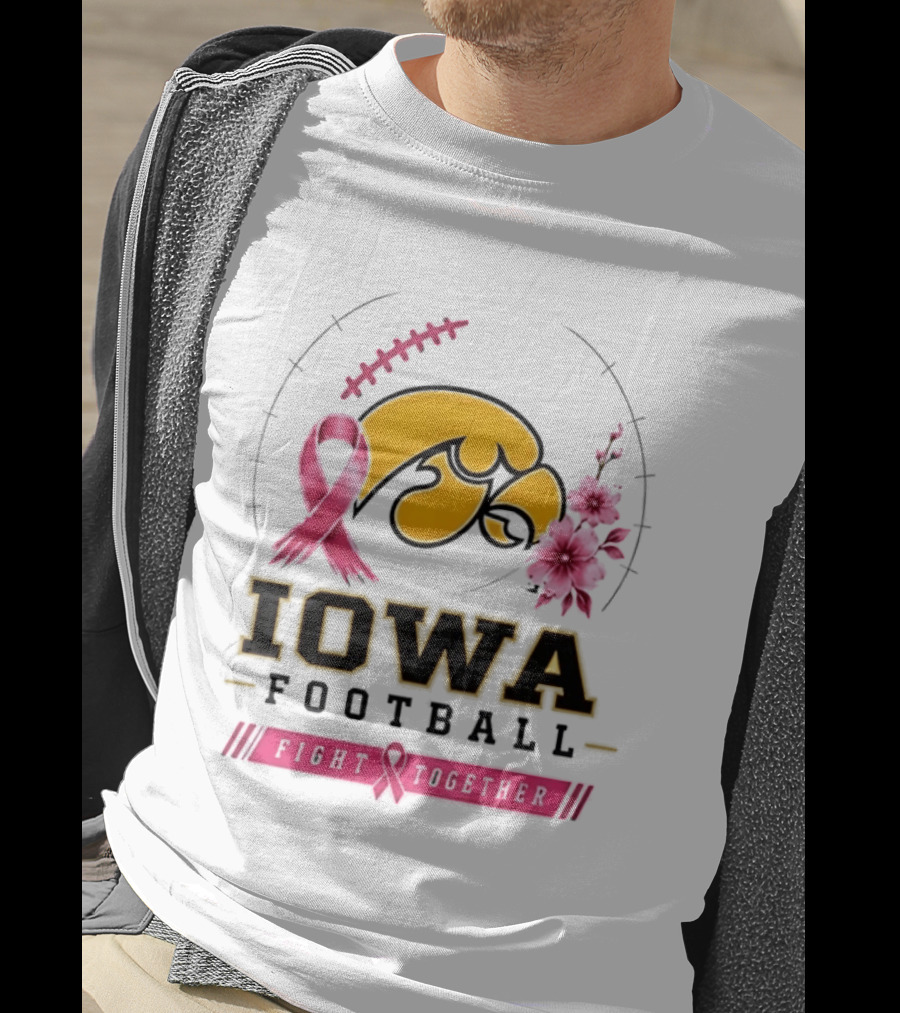 Iowa Hawkeyes Football Pink Ribbon Fight Together Breast Cancer Awareness T-Shirt