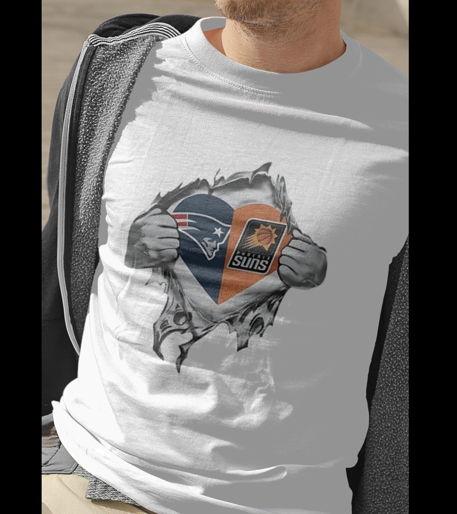 New England Patriots Phoenix Suns Heart Logo Combination T-Shirt