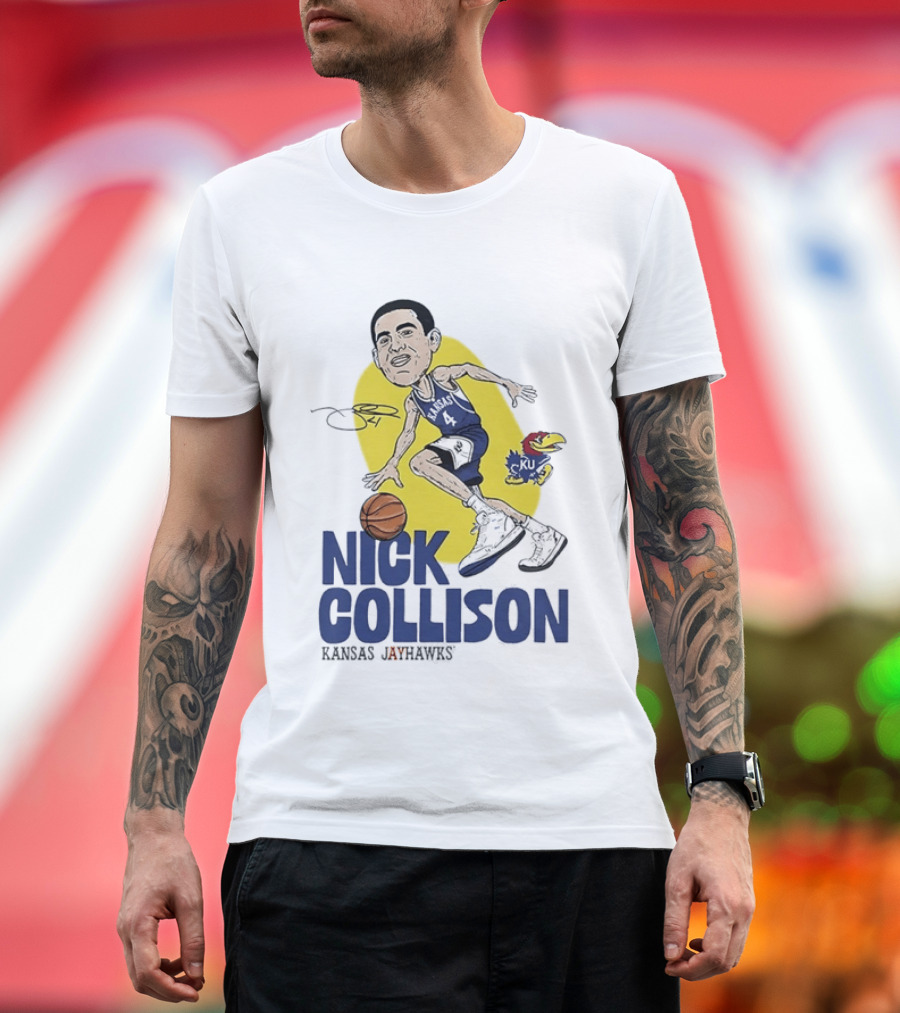 Nick Collison Kansas Jayhawks Basketball Caricature With Signature T-Shirt