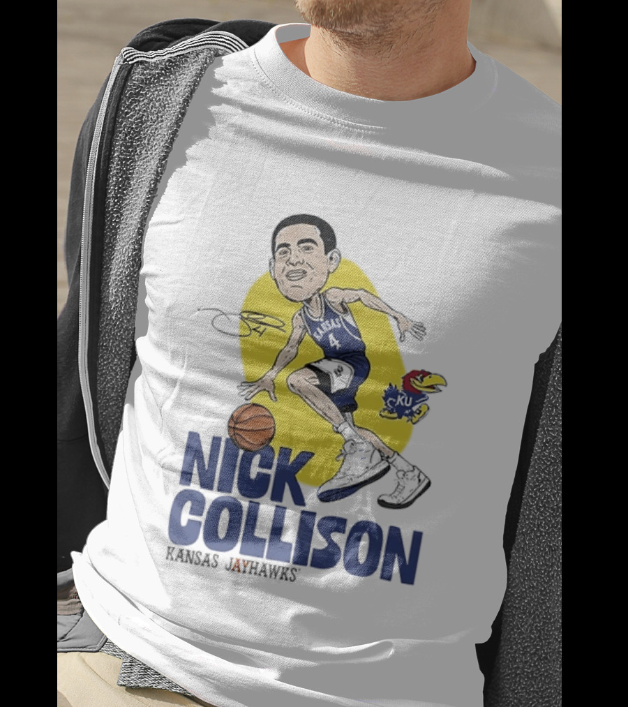 Nick Collison Kansas Jayhawks Basketball Caricature With Signature T-Shirt