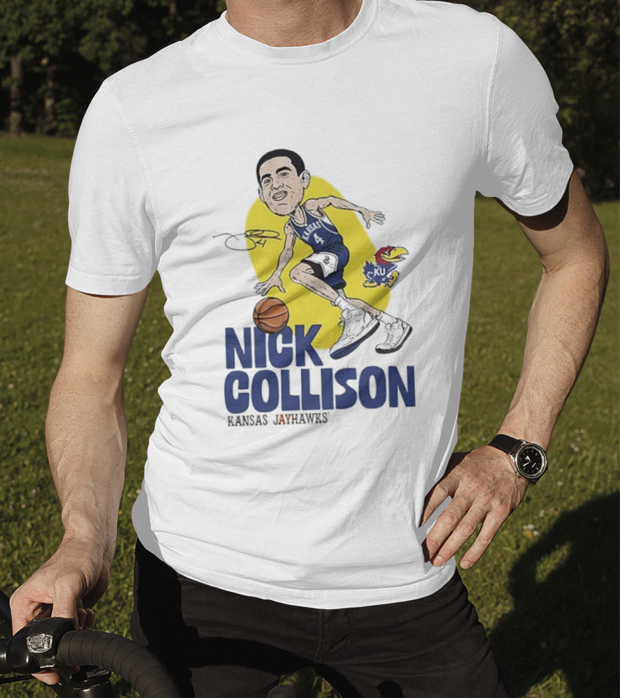Nick Collison Kansas Jayhawks Basketball Caricature With Signature T-Shirt