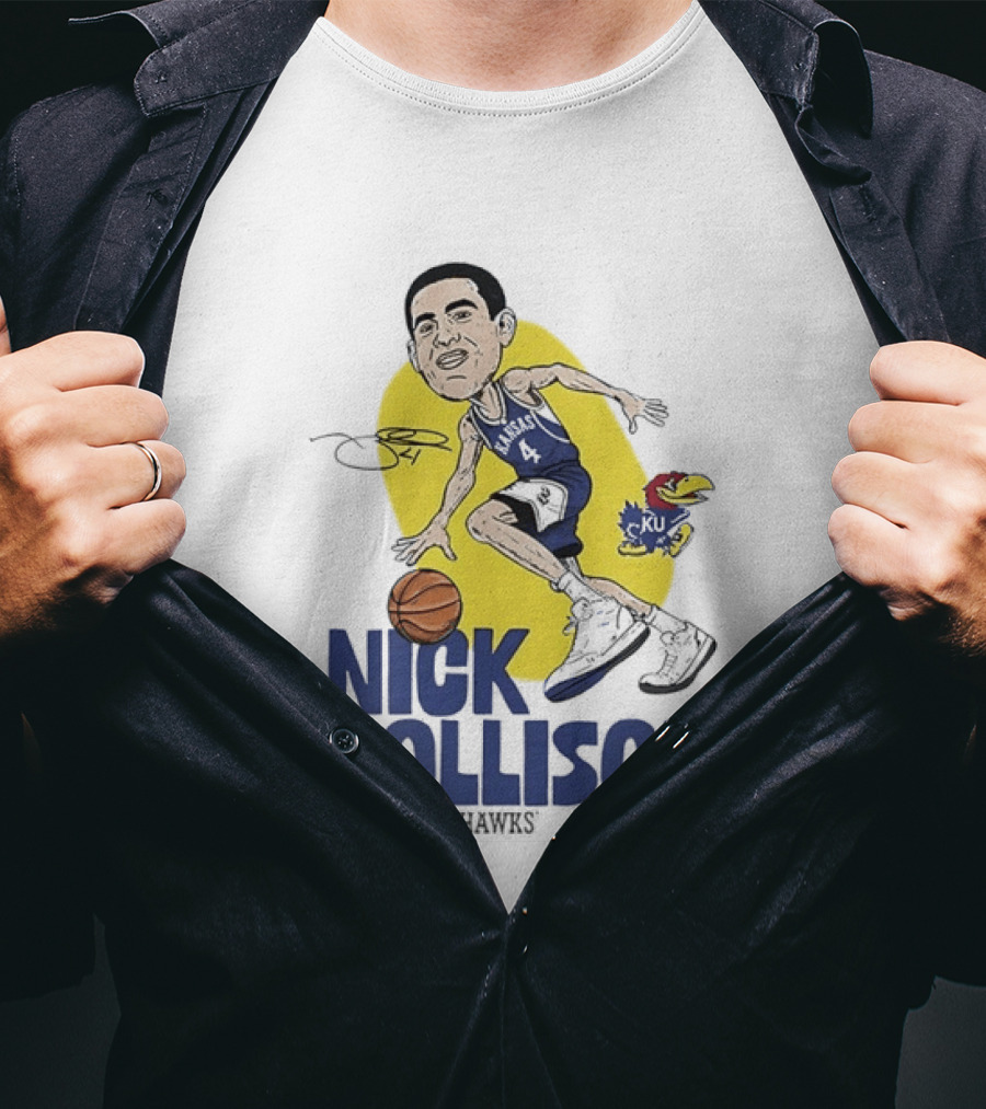 Nick Collison Kansas Jayhawks Basketball Caricature With Signature T-Shirt