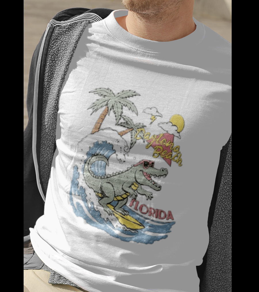 Daytona Beach Florida Surfing Alligator With Palm Trees And Sunglasses T-Shirt