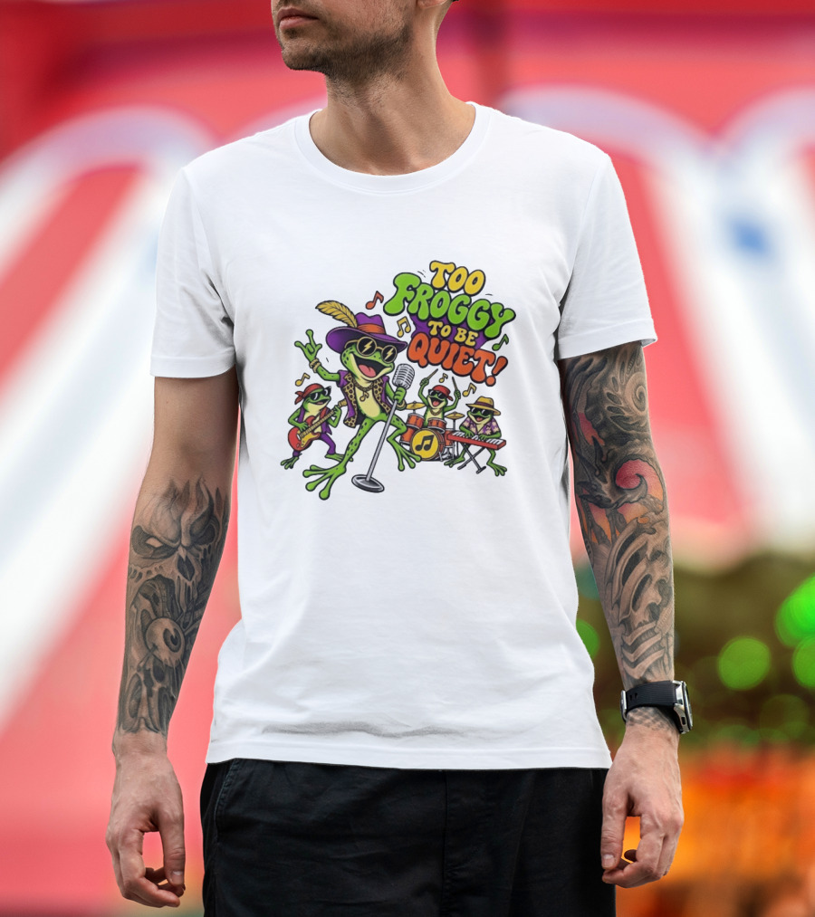 Too Froggy To Be Quiet Rock Band Frogs Group Playing Music T-Shirt