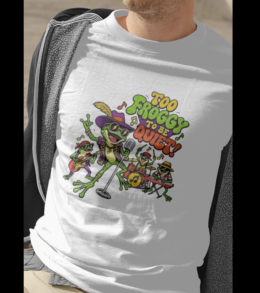 Too Froggy To Be Quiet Rock Band Frogs Group Playing Music T-Shirt