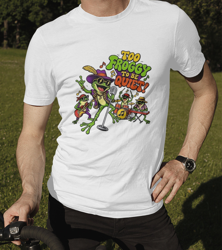 Too Froggy To Be Quiet Rock Band Frogs Group Playing Music T-Shirt