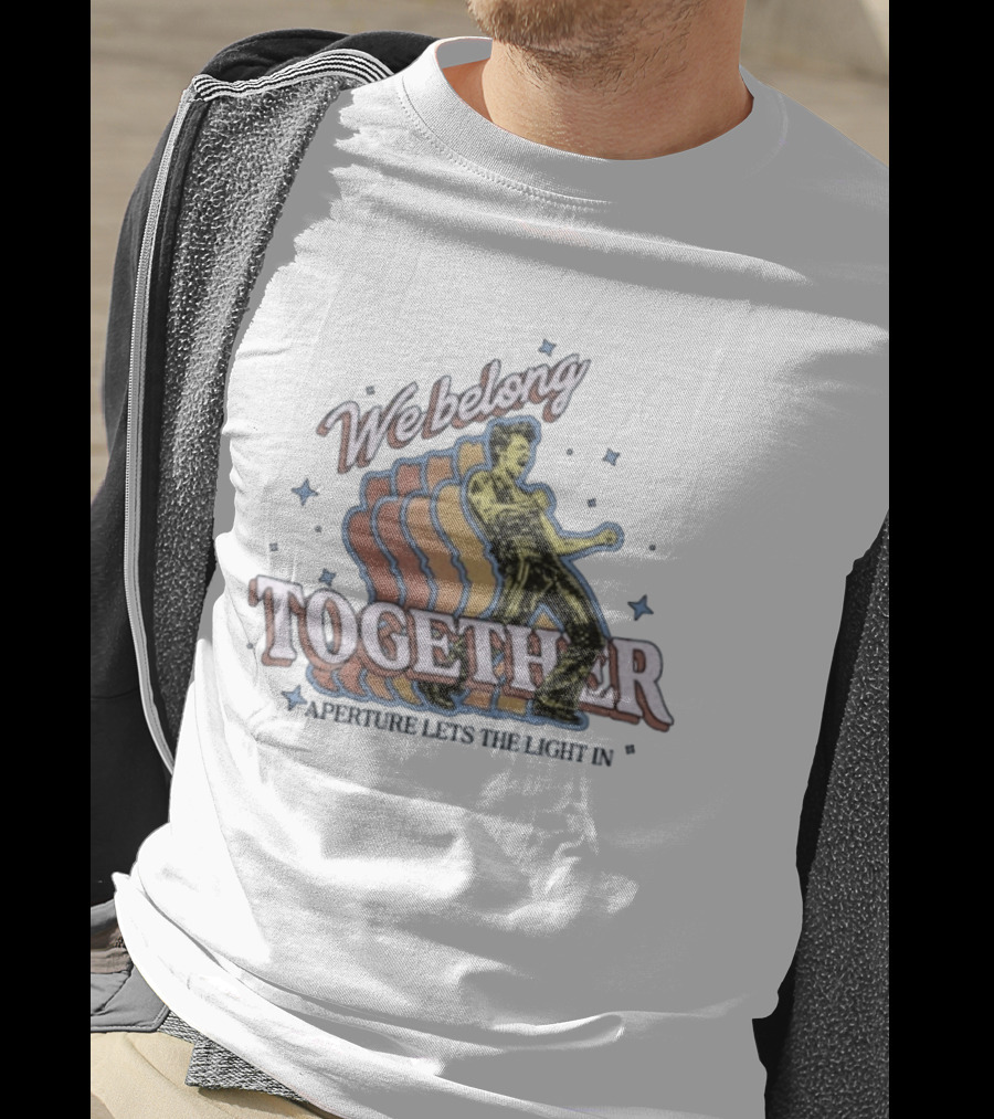 We Belong Together Aperture Lets The Light In Retro Style Dancing Figure With Stars T-Shirt