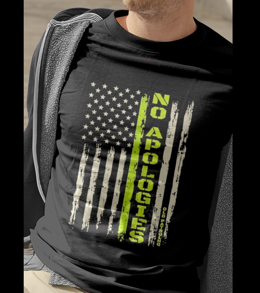 No Apologies Old PatrolHQ Distressed American Flag Vertical Stripes Stars T-Shirt