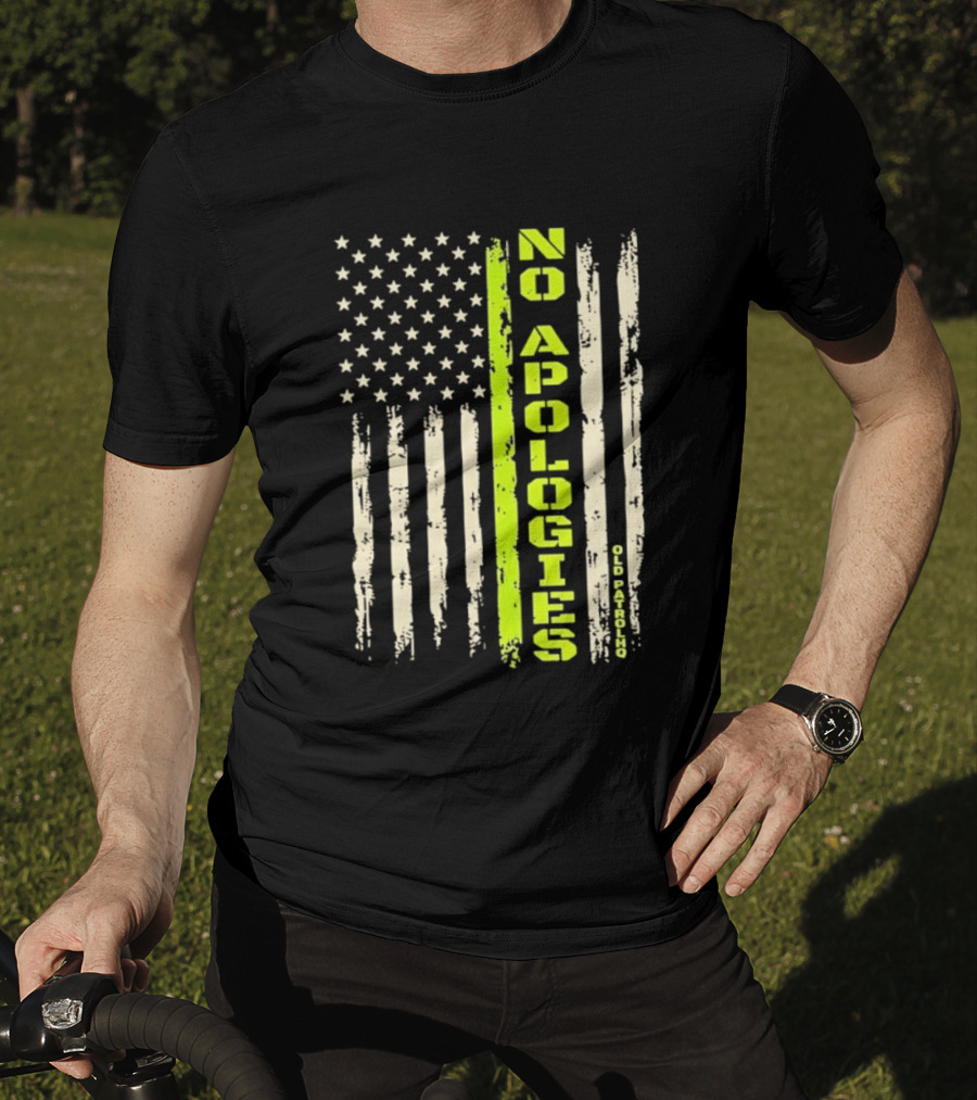 No Apologies Old PatrolHQ Distressed American Flag Vertical Stripes Stars T-Shirt