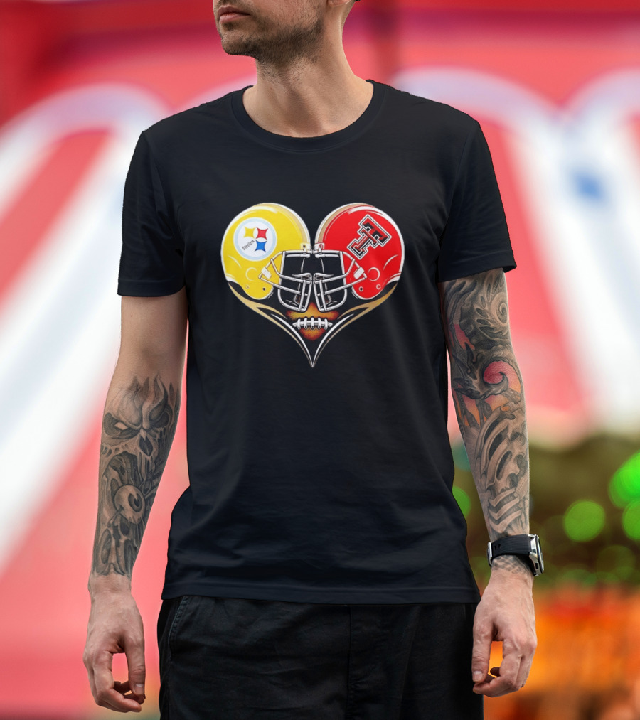 Pittsburgh Steelers Texas Tech Red Raiders Football Helmets Heart T-Shirt
