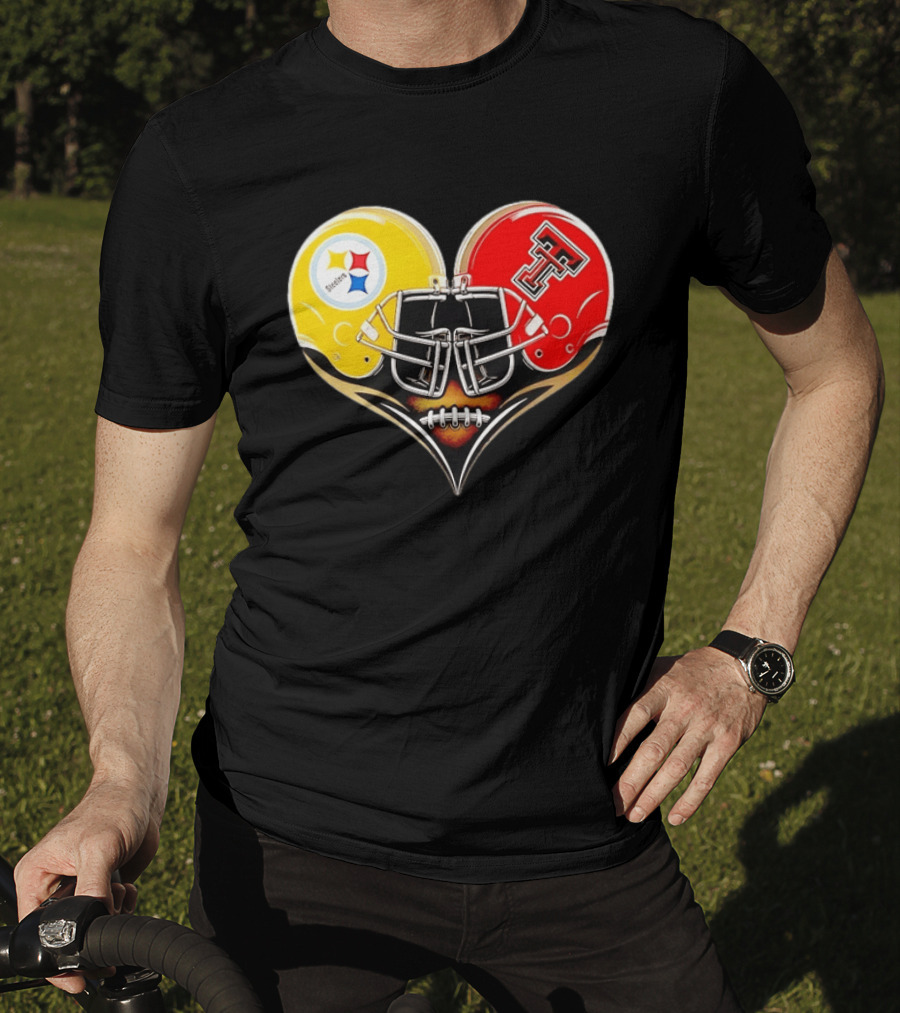 Pittsburgh Steelers Texas Tech Red Raiders Football Helmets Heart T-Shirt