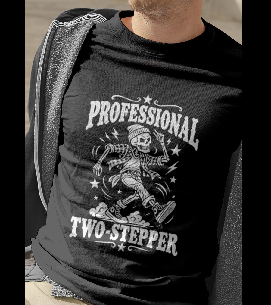 Professional Two Stepper Skeleton Dancer With Stars And Lightning T-Shirt