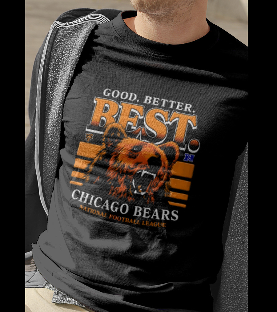 Chicago Bears Good Better Best Roaring Bear Head National Football League Orange Stripes T-Shirt