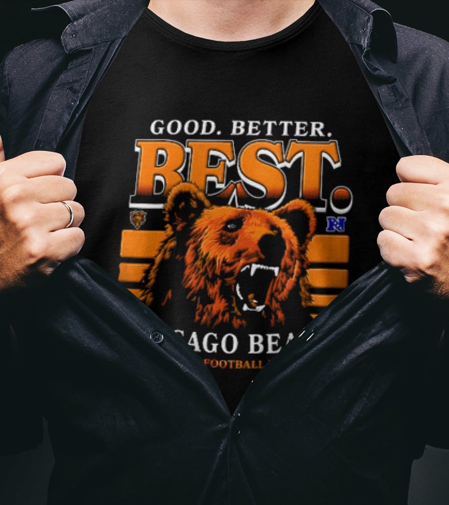 Chicago Bears Good Better Best Roaring Bear Head National Football League Orange Stripes T-Shirt