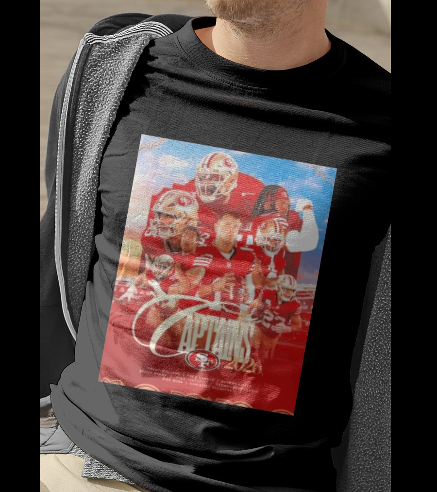 San Francisco 49ers 2026 Captains Trent Williams Fred Warner George Kittle Nick Bosa Brock Purdy Deebo Samuel Christian McCaffrey T-Shirt
