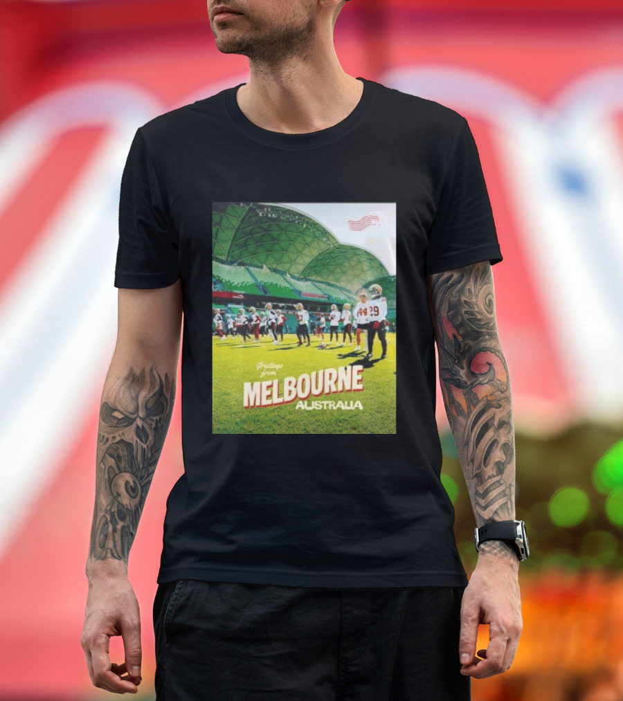 San Francisco 49ers Greetings From Melbourne Australia Day 4 Football Practice T-Shirt