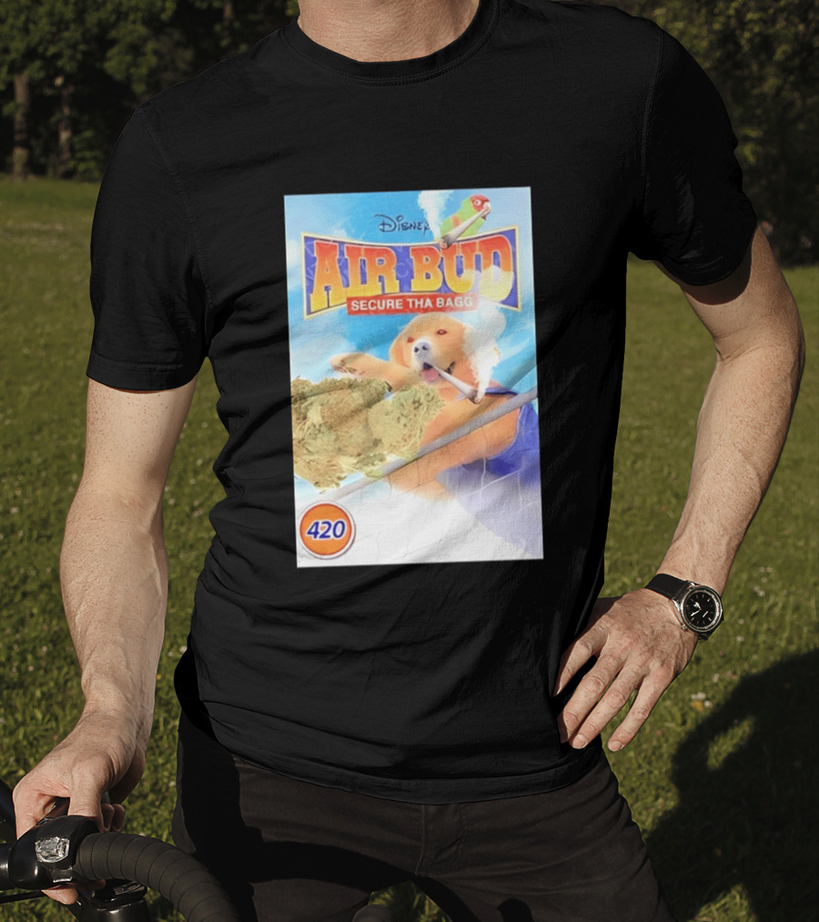 Disney Air Bud Secure Tha Bagg 420 Meme Basketball Dog Smoking T-Shirt