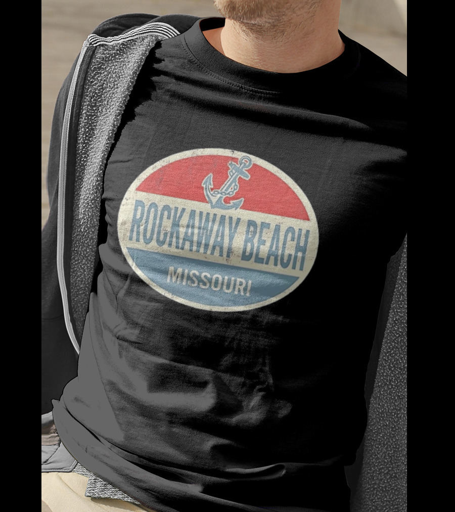 Rockaway Beach Missouri Distressed Anchor Red White Blue Vintage Look T-Shirt