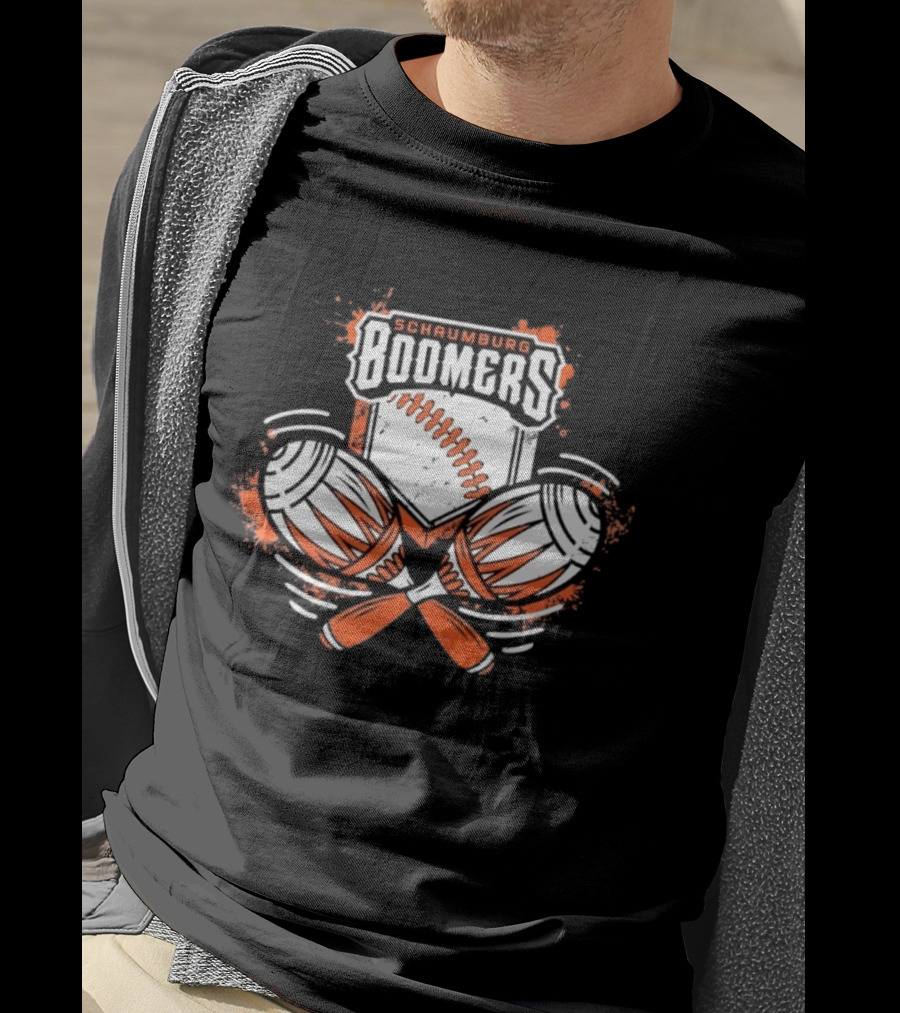 Schaumburg Boomers Baseball Distressed Emblem With Bats And Ball T-Shirt