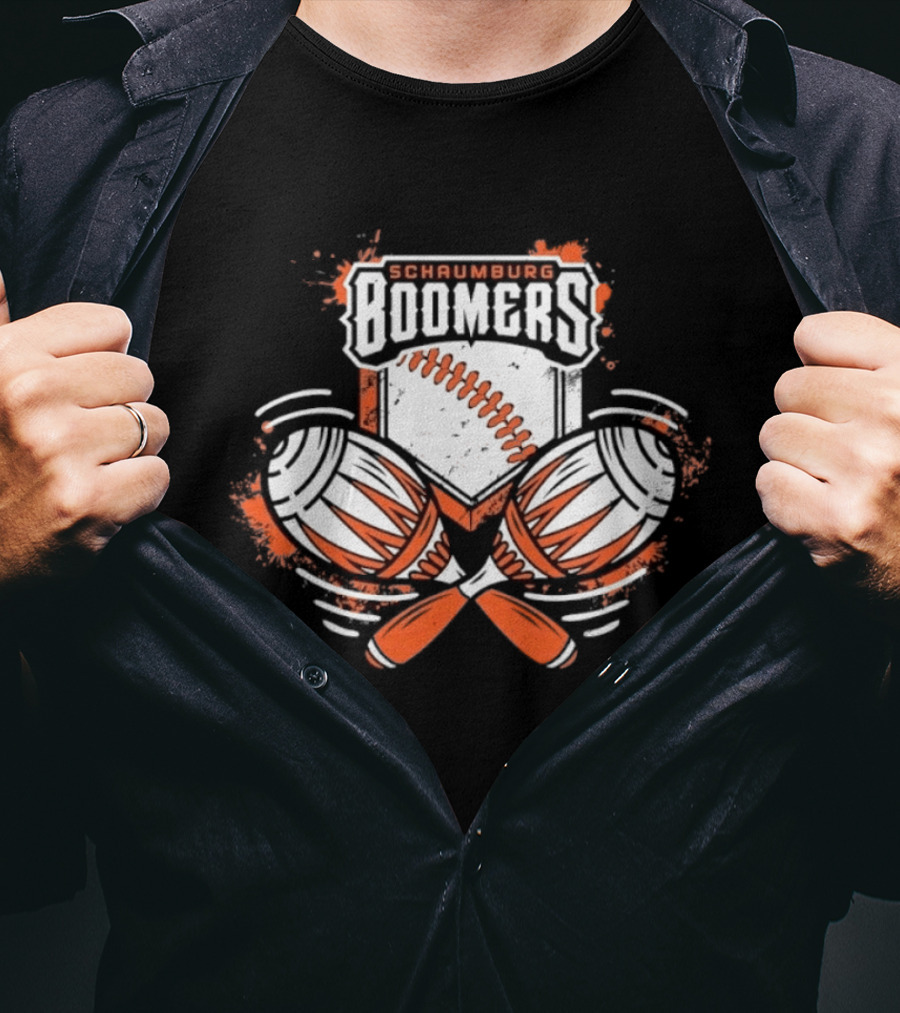 Schaumburg Boomers Baseball Distressed Emblem With Bats And Ball T-Shirt