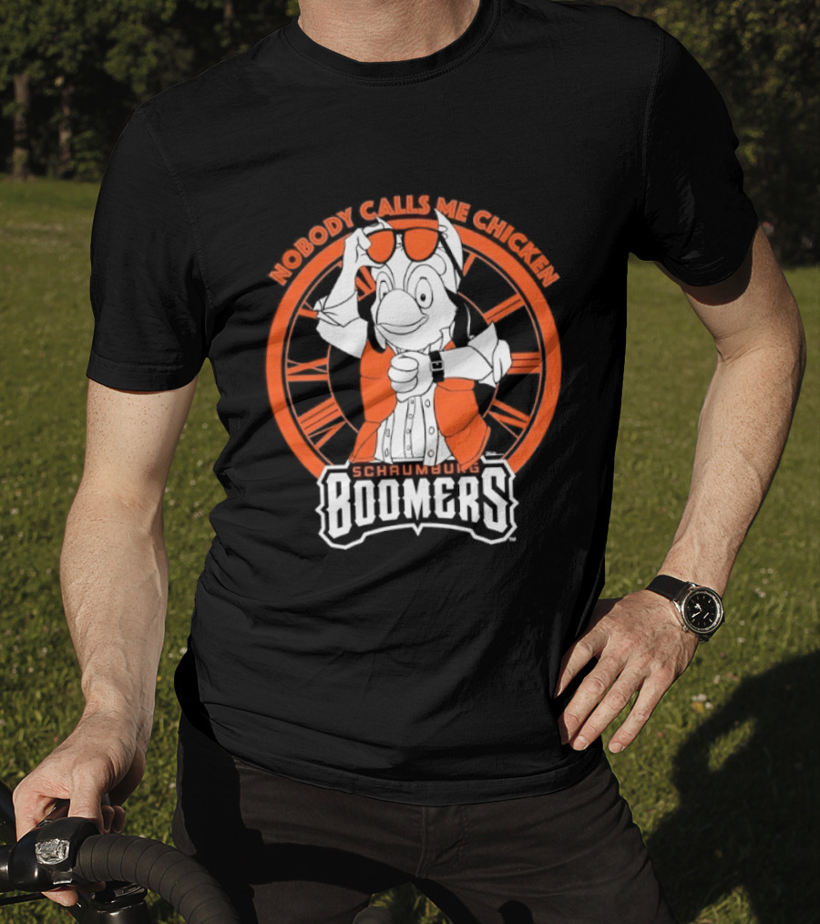 Schaumburg Boomers Nobody Calls Me Chicken Baseball Team Orange And White T-Shirt