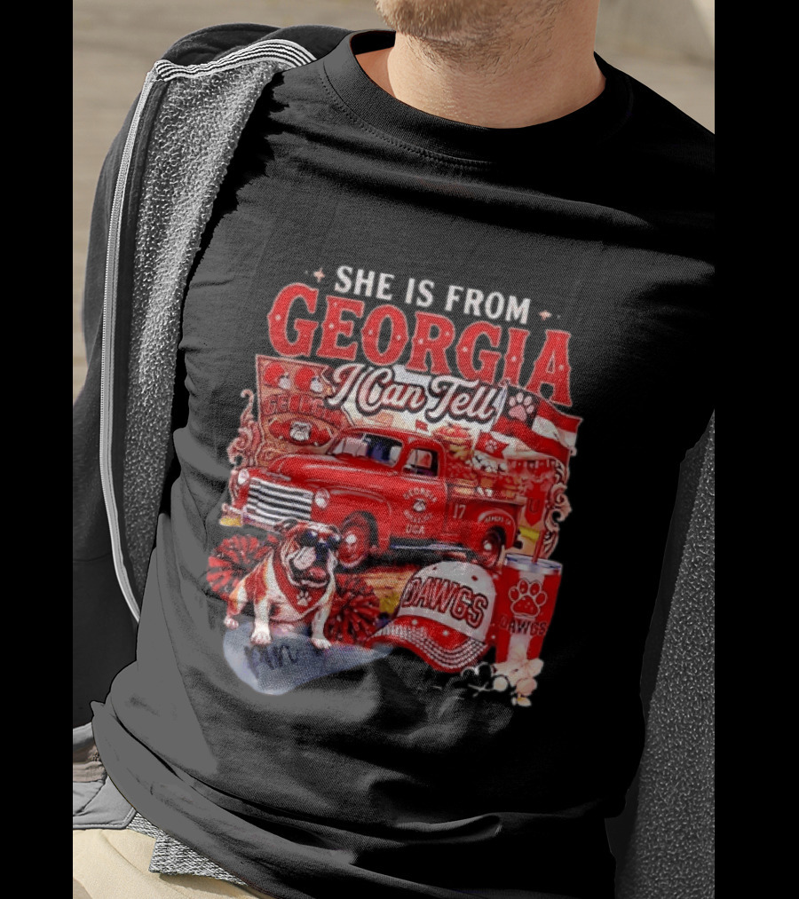 She Is From Georgia I Can Tell Bulldogs Dawgs Red Truck T-Shirt