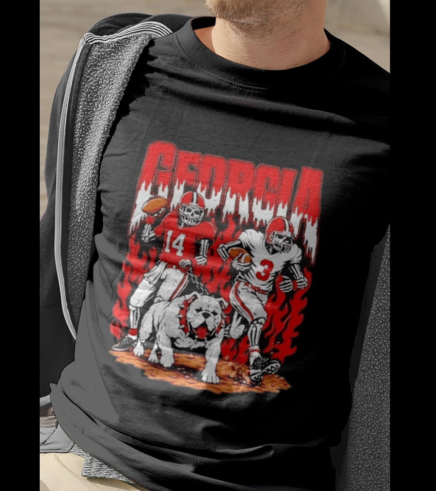 Georgia Bulldogs Football Skeleton Players 14 And 3 With Bulldog T-Shirt