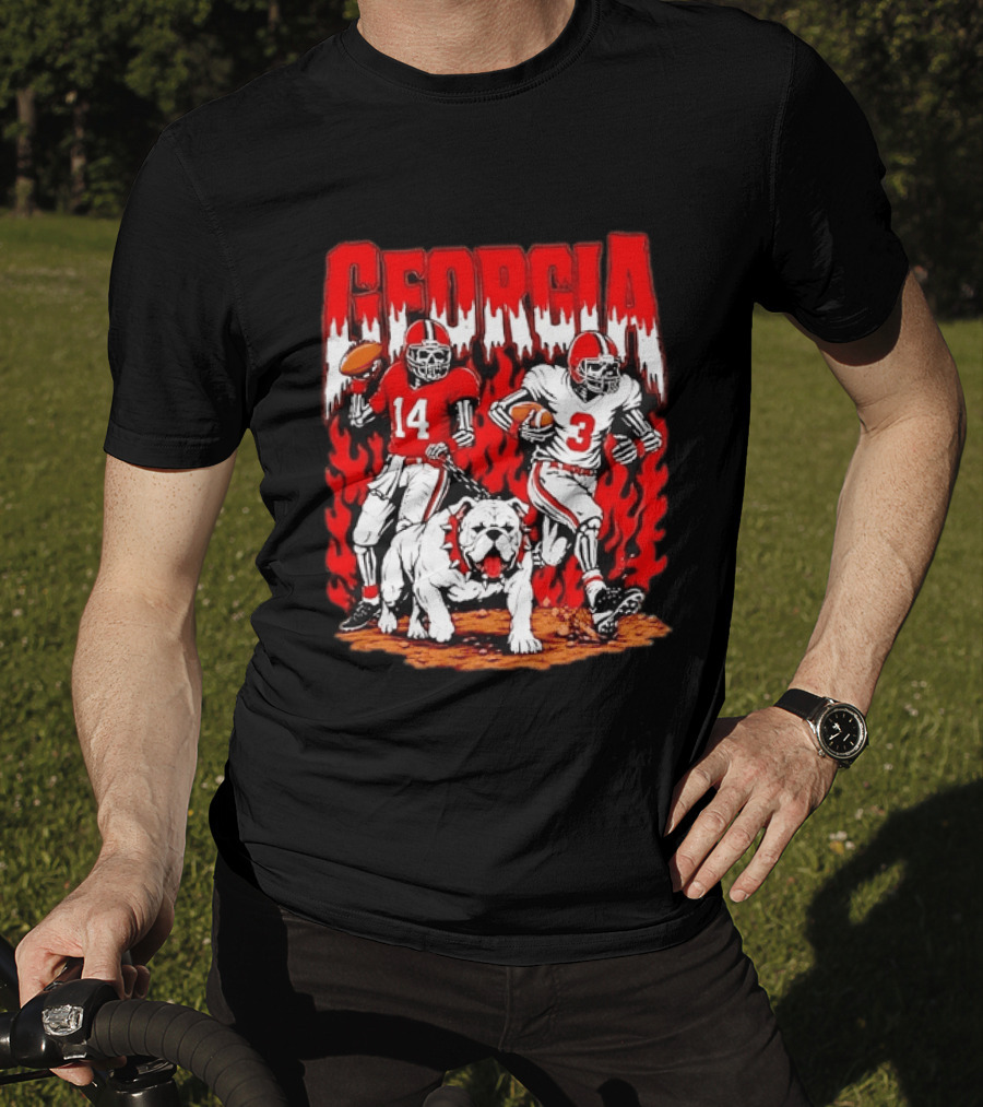 Georgia Bulldogs Football Skeleton Players 14 And 3 With Bulldog T-Shirt