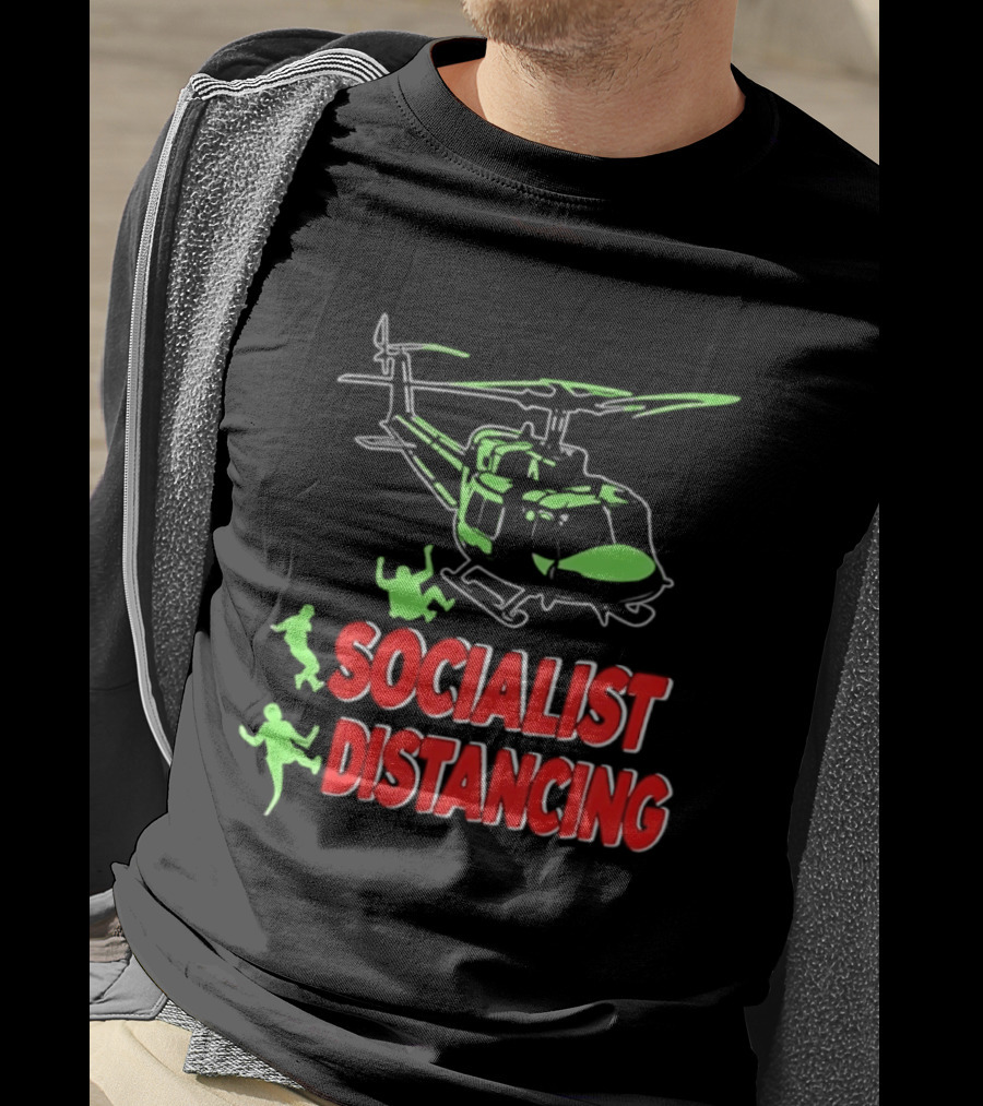 Socialist Distancing Helicopter Retro Military Humor T-Shirt