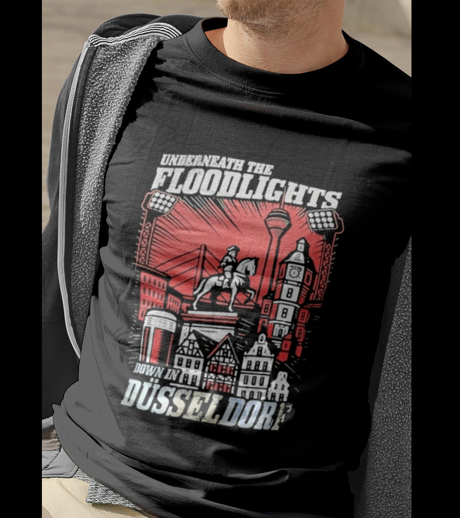 Underneath The Floodlights Düsseldorf Skyline And Equine Monument T-Shirt