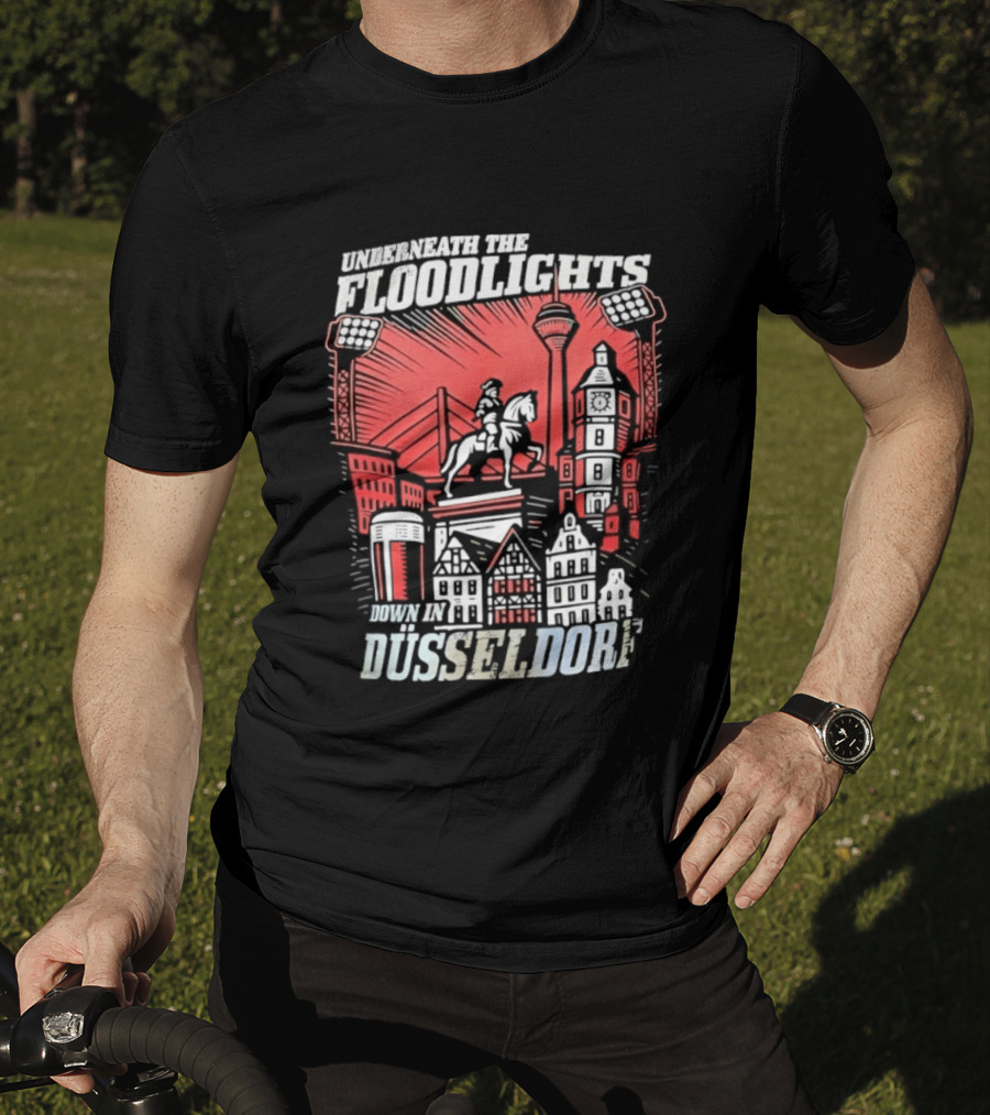 Underneath The Floodlights Düsseldorf Skyline And Equine Monument T-Shirt