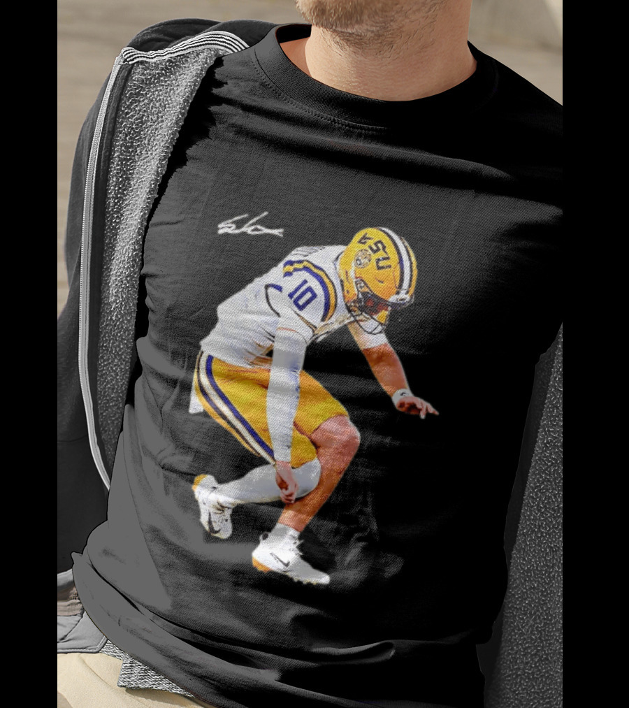 Joe Burrow LSU Tigers Number 10 Football Player Signature T-Shirt