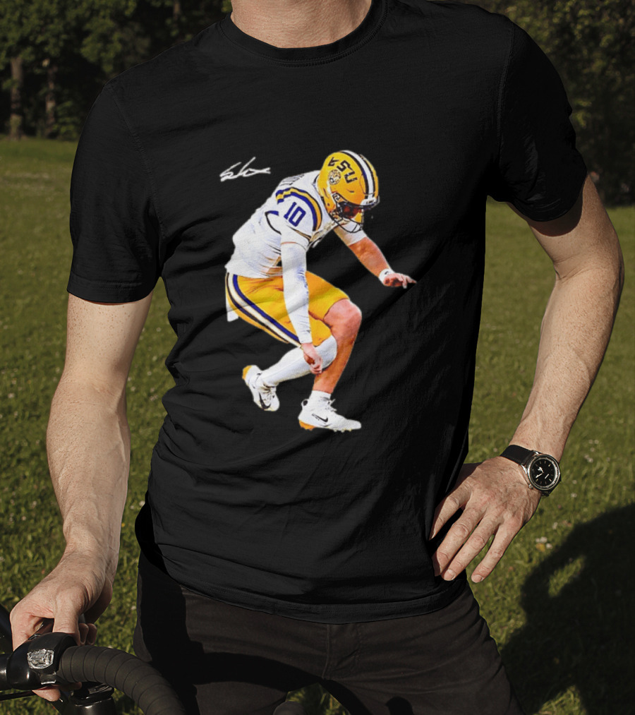 Joe Burrow LSU Tigers Number 10 Football Player Signature T-Shirt