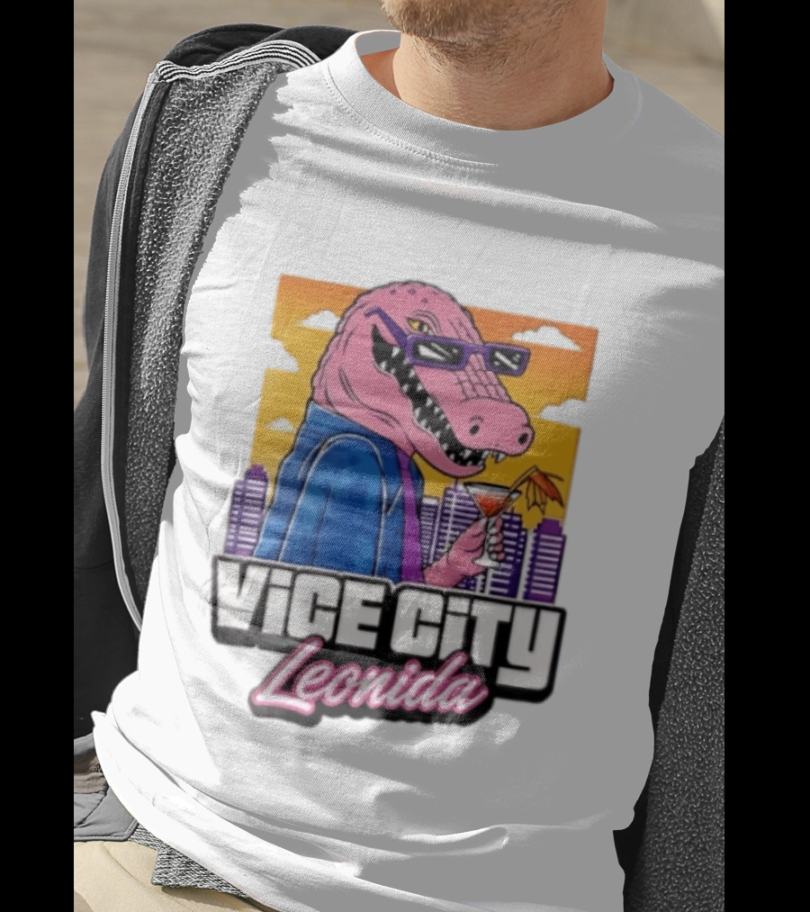 Vice City Leonida Pink Alligator Sunglasses Cocktail Cityscape T-Shirt