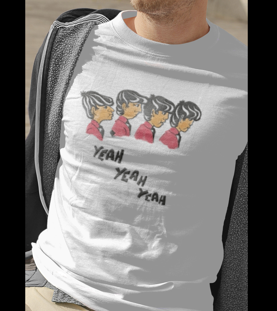 Yeah Yeah Yeah Cartoon Caricatures Four Men Red T-Shirt