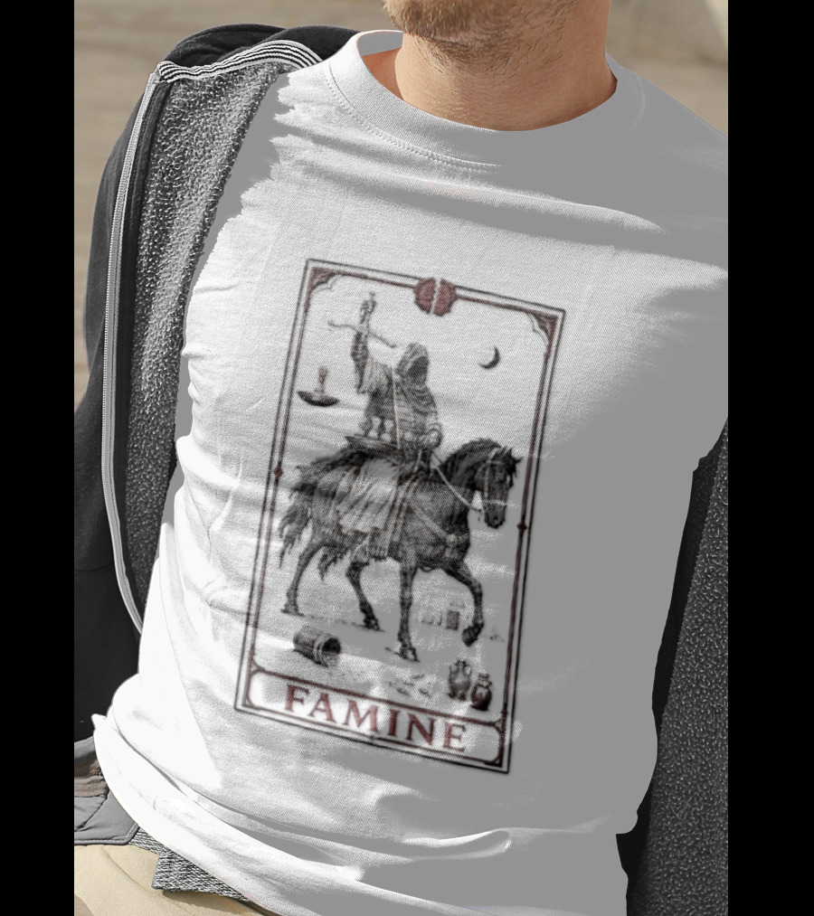 Famine Hooded Rider On Black Horse With Scales Tarot Card T-Shirt