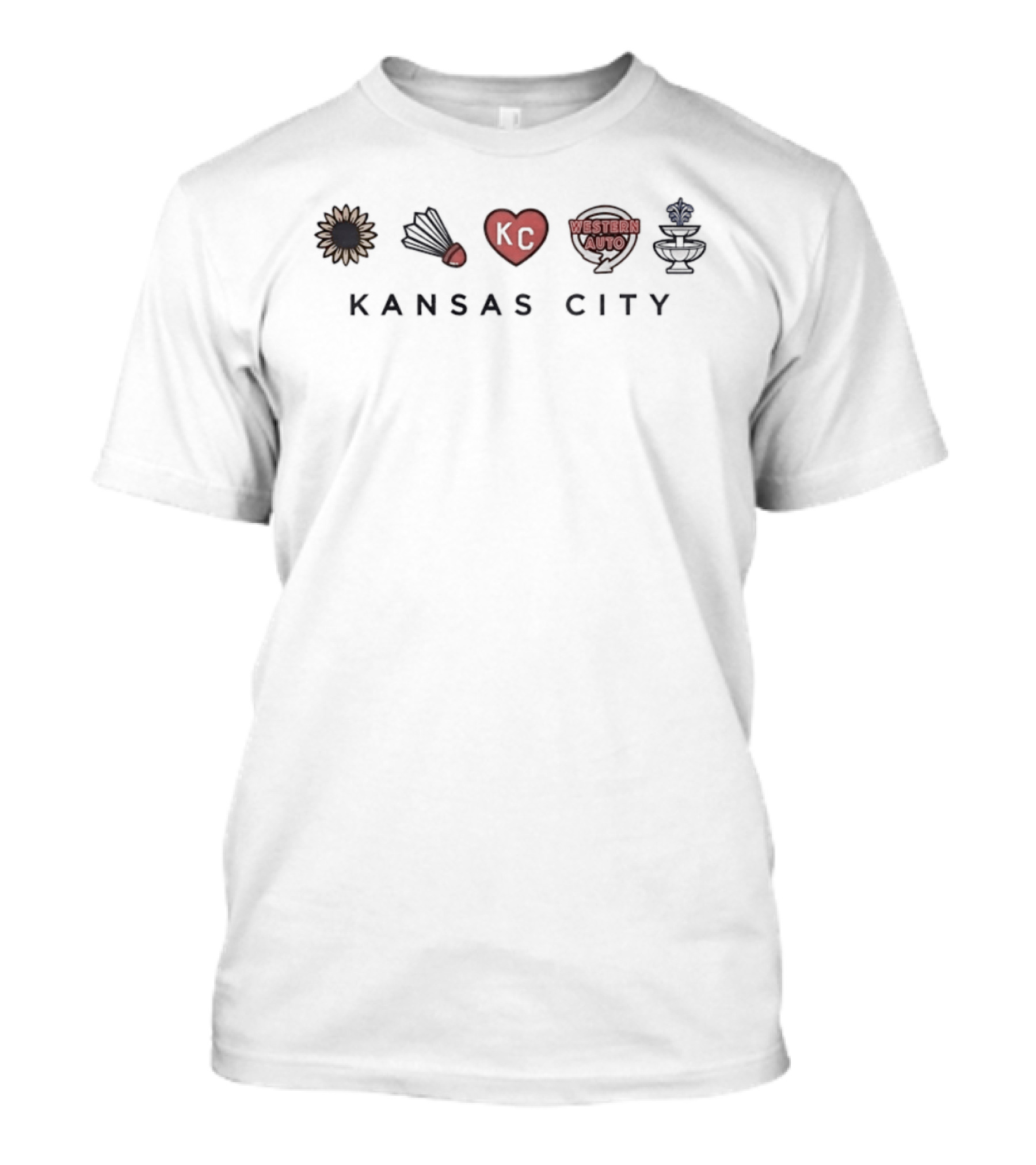 Kansas City Sunflower Shuttlecock Heart KC Western Auto Fountain T-Shirt