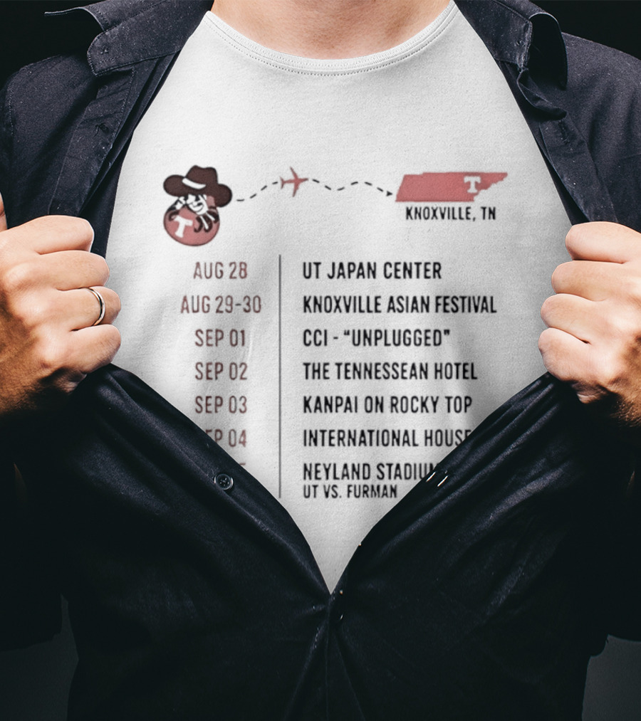Knoxville TN Event Schedule UT Japan Center Festival Unplugged Hotel Rocky Top Stadium T-Shirt