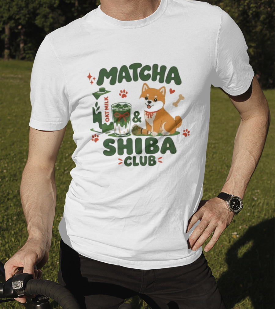 Matcha Shiba Club Oat Milk Dog Lover Tea Aesthetic T-Shirt