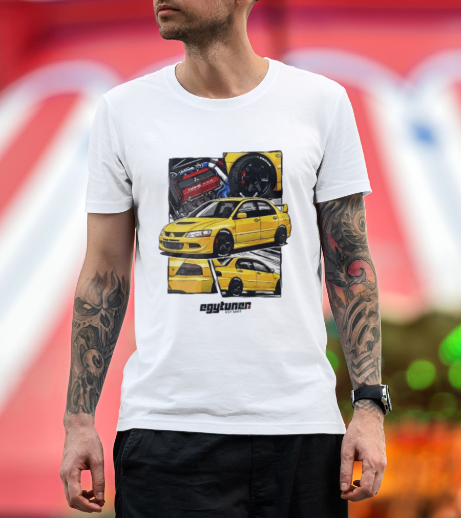 Mitsubishi Egytuner Est 2003 Yellow Lancer Evolution Engine Wheel Panels T-Shirt