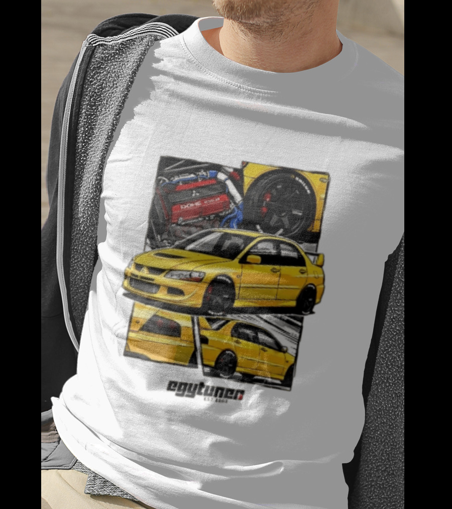 Mitsubishi Egytuner Est 2003 Yellow Lancer Evolution Engine Wheel Panels T-Shirt