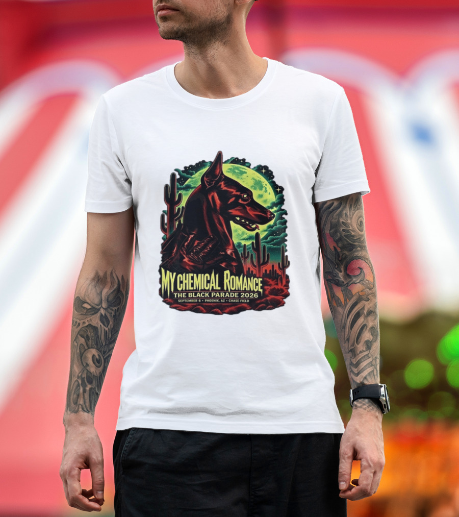 My Chemical Romance The Black Parade 2026 September 6 Phoenix AZ Chase Field Cactus And Dog Moon Scene T-Shirt
