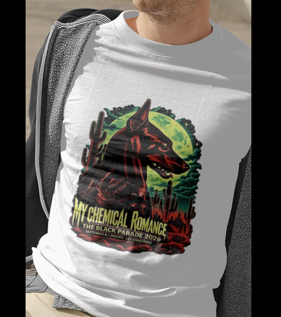 My Chemical Romance The Black Parade 2026 September 6 Phoenix AZ Chase Field Cactus And Dog Moon Scene T-Shirt