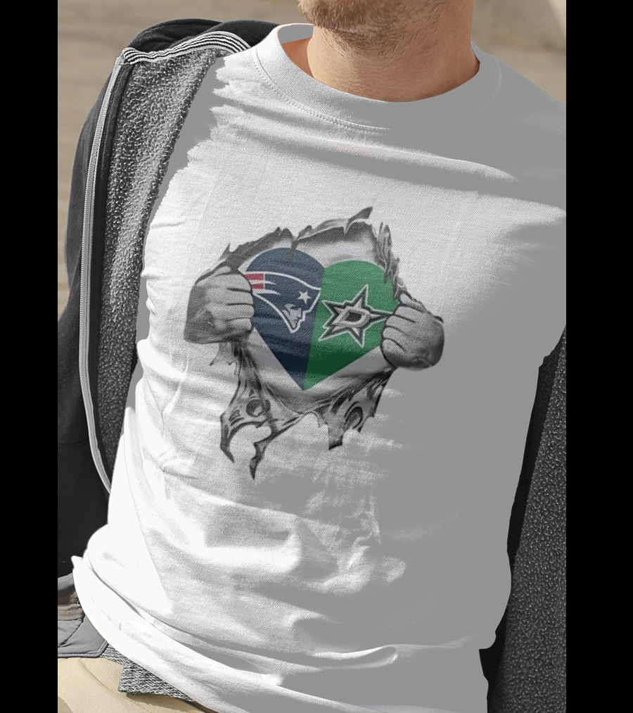 New England Patriots Dallas Stars Heart Split Design Fans T-Shirt