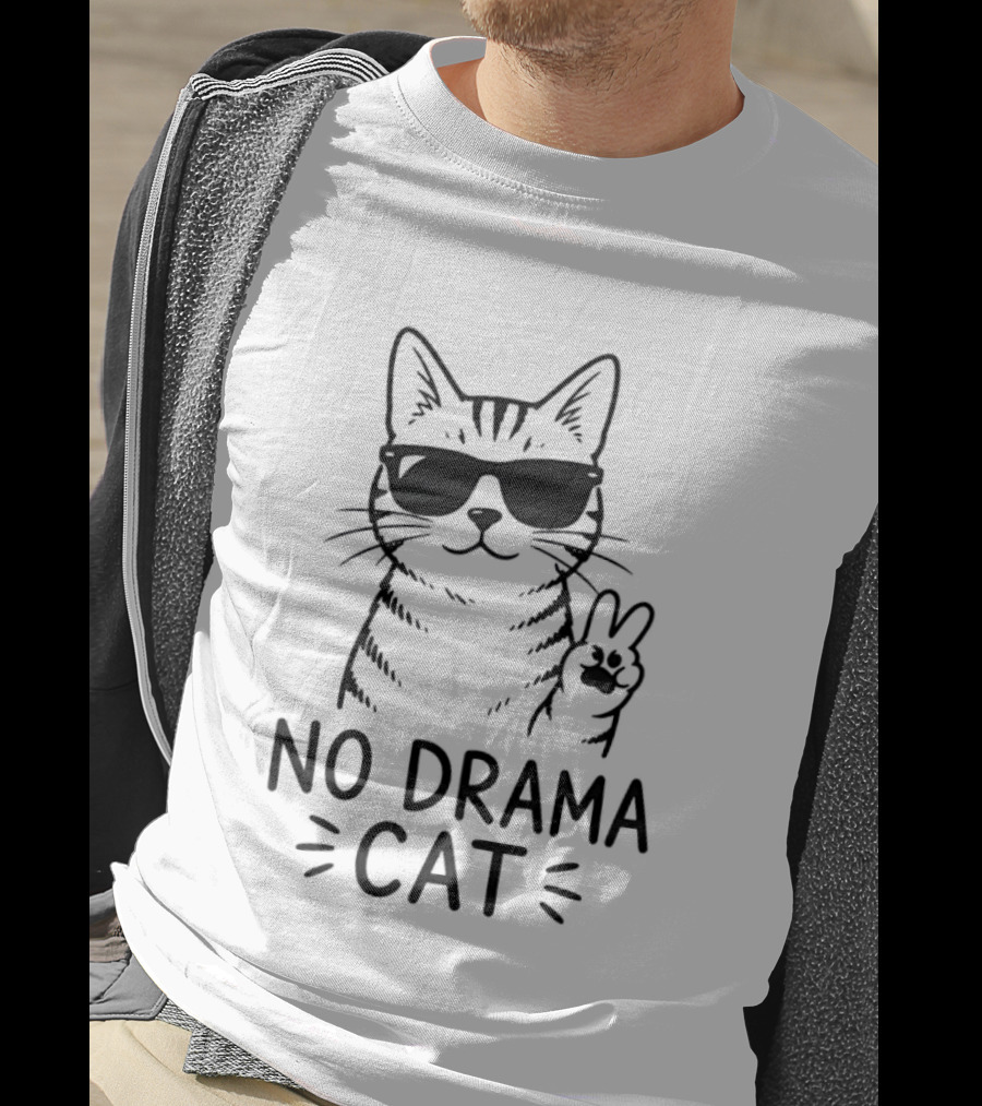 No Drama Cat Sunglasses Peace Sign T-Shirt