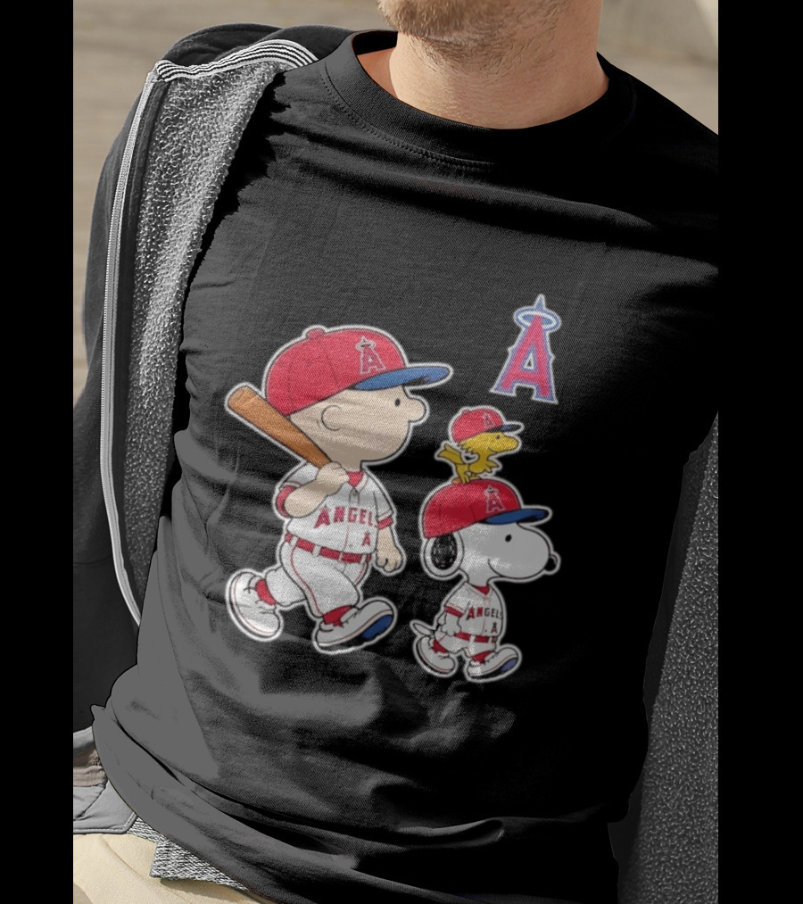 Charlie Brown Snoopy Woodstock Los Angeles Angels Baseball Team T-Shirt