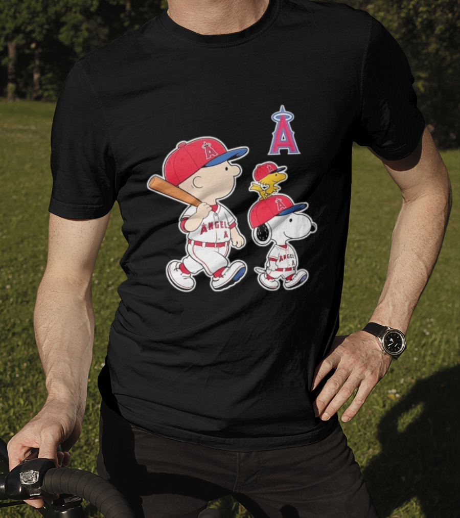 Charlie Brown Snoopy Woodstock Los Angeles Angels Baseball Team T-Shirt
