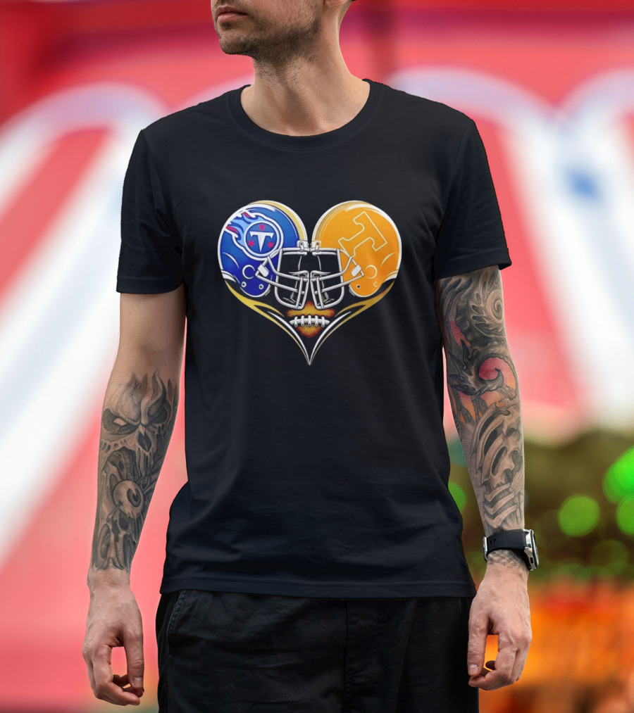 Tennessee Titans Tennessee Volunteers Football Heart Helmet T-Shirt