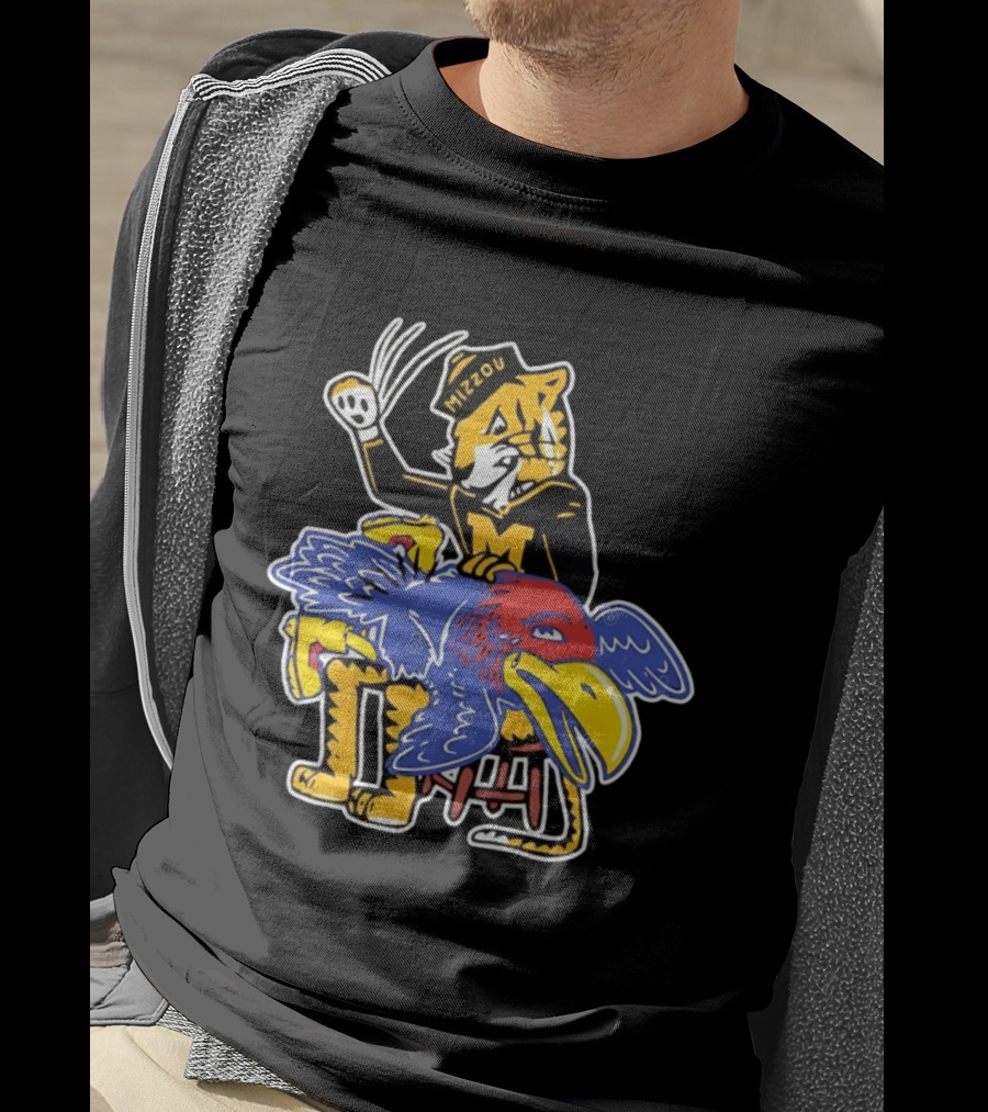 Mizzou Tigers Vs Kansas Jayhawk Rivalry Cartoon T-Shirt