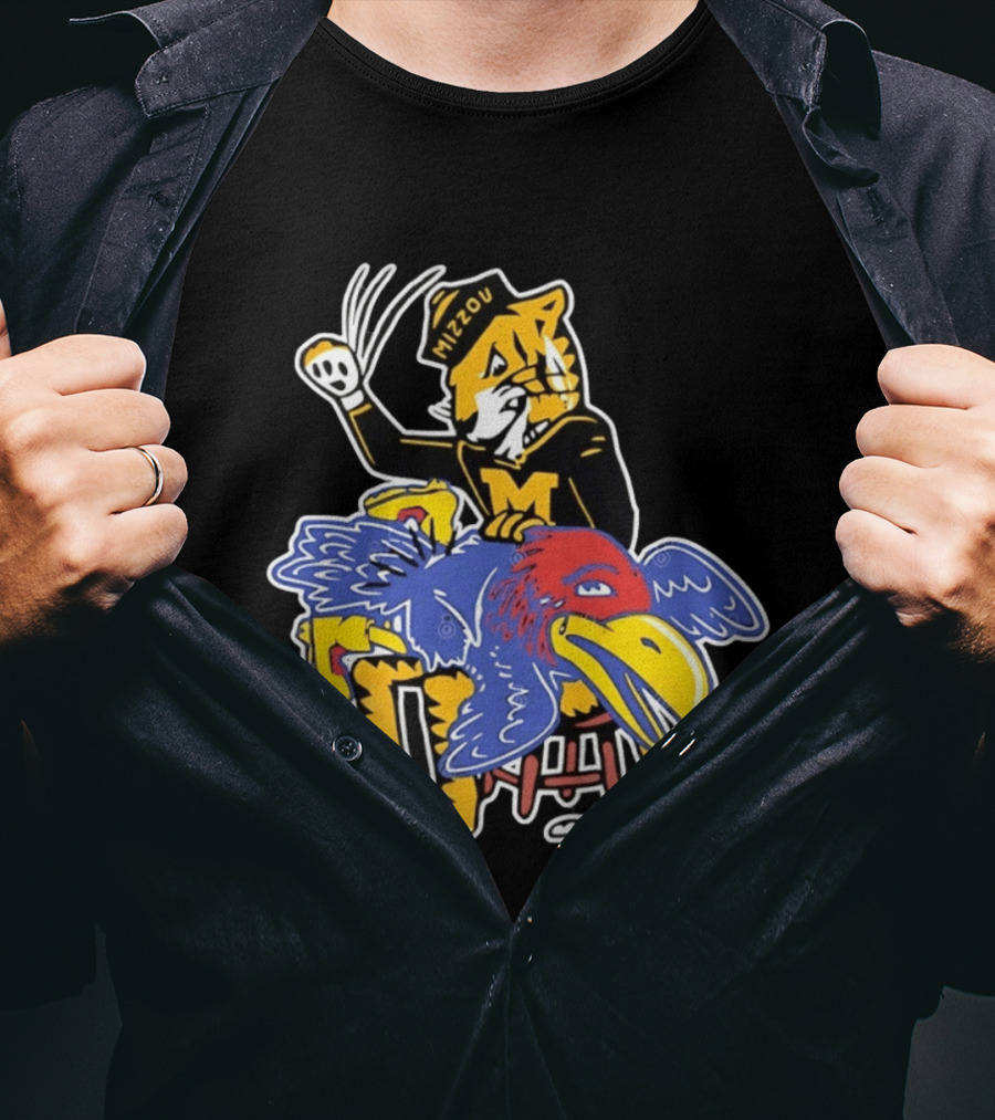 Mizzou Tigers Vs Kansas Jayhawk Rivalry Cartoon T-Shirt